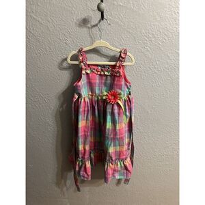 Girls sundress size 4T purple pink plaid pink purple, teal green‎